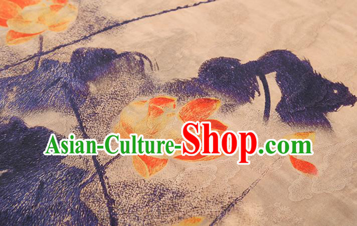 China Traditional Silk Fabric Classical Lotus Pattern Gambiered Guangdong Gauze Cheongsam Drapery
