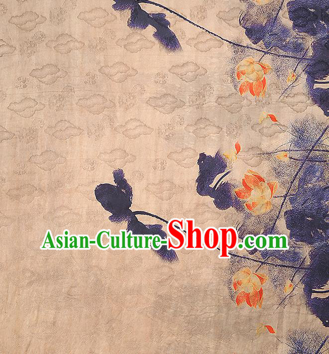 China Traditional Silk Fabric Classical Lotus Pattern Gambiered Guangdong Gauze Cheongsam Drapery