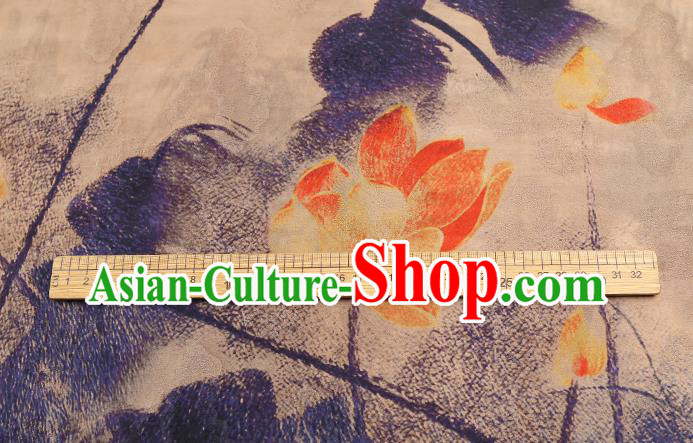 China Traditional Silk Fabric Classical Lotus Pattern Gambiered Guangdong Gauze Cheongsam Drapery