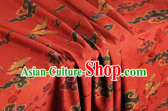 Chinese Royal Cloud Cranes Butterfly Pattern Gambiered Guangdong Gauze Brocade Cloth Drapery Traditional Cheongsam Red Silk Fabric