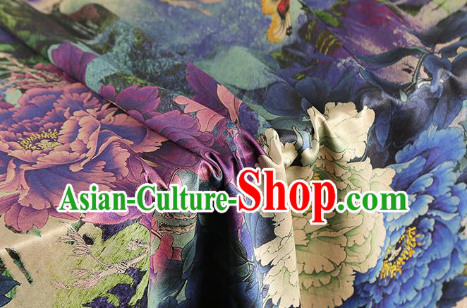 Chinese Printing Brocade Cloth Drapery Gambiered Guangdong Gauze Traditional Cheongsam Royal Purple Peony Pattern Silk Fabric