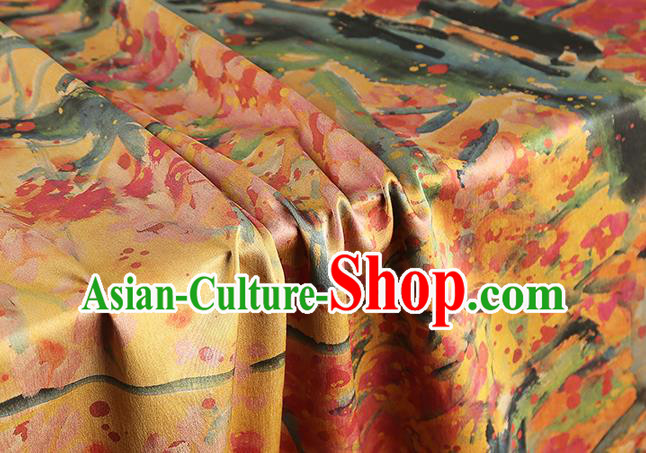 Chinese Printing Peach Blossom Brocade Cloth Drapery Traditional Cheongsam Royal Pattern Yellow Silk Fabric Gambiered Guangdong Gauze