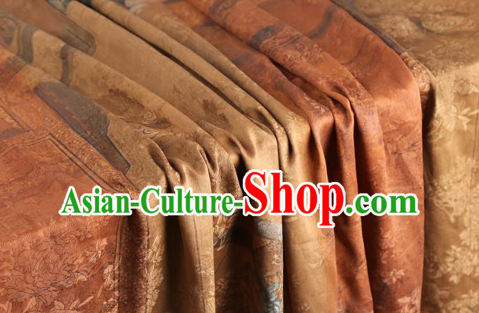 Chinese Classical Flying Goddess Pattern Gambiered Guangdong Gauze Drapery Brocade Cloth Traditional Cheongsam Ginger Silk Fabric