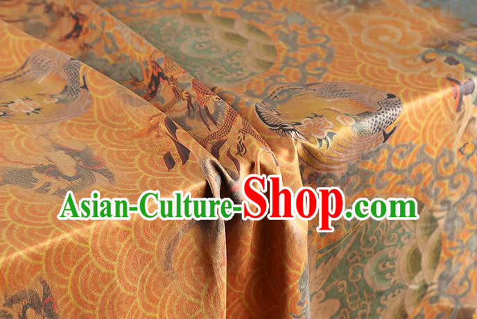 Chinese Traditional Cheongsam Silk Fabric Brocade Cloth Classical Dragon Pattern Orange Gambiered Guangdong Gauze Drapery