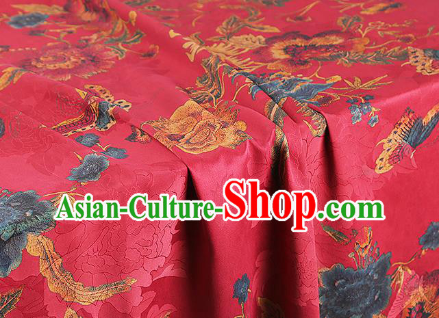 Chinese Traditional Brocade Cloth Cheongsam Red Silk Fabric Classical Peony Butterfly Pattern Gambiered Guangdong Gauze Drapery