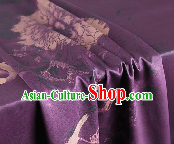 Chinese Cheongsam Purple Silk Fabric Traditional Brocade Cloth Classical Peony Plum Pattern Gambiered Guangdong Gauze Drapery