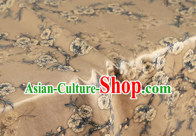 Chinese Traditional Beige Brocade Cloth Cheongsam Silk Fabric Classical Plum Blossom Pattern Gambiered Guangdong Gauze Drapery