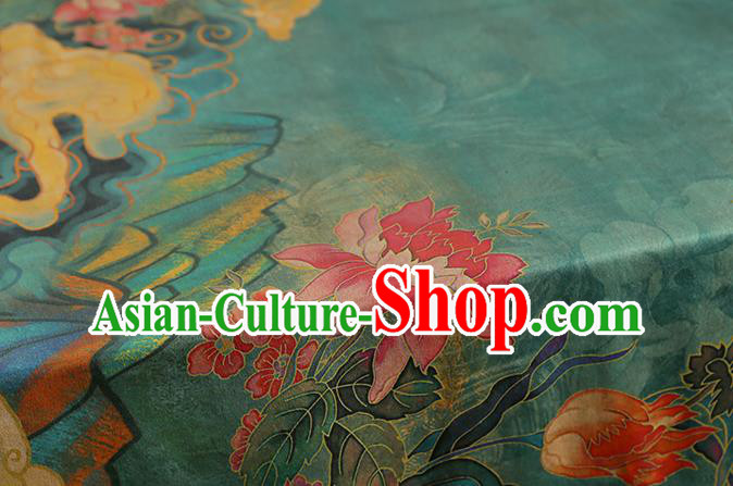 Chinese Traditional Cheongsam Green Silk Drapery Classical Peony Pattern Brocade Fabric Gambiered Guangdong Gauze