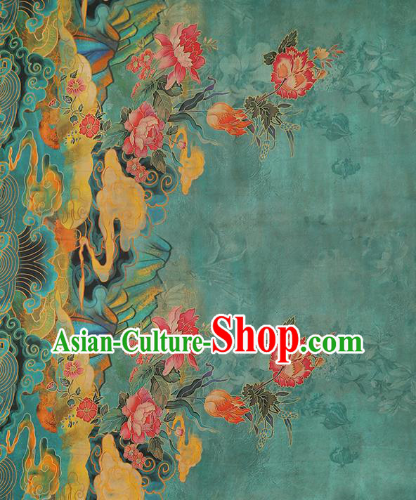 Chinese Traditional Cheongsam Green Silk Drapery Classical Peony Pattern Brocade Fabric Gambiered Guangdong Gauze