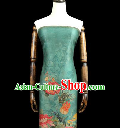 Chinese Traditional Cheongsam Green Silk Drapery Classical Peony Pattern Brocade Fabric Gambiered Guangdong Gauze