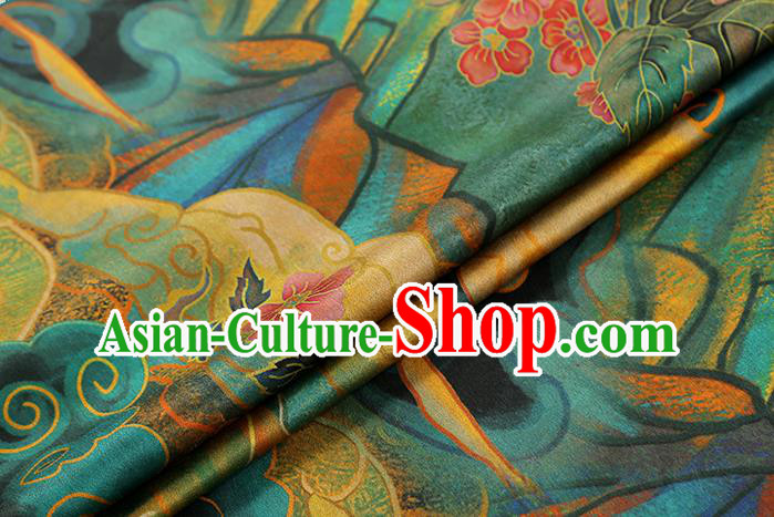 Chinese Traditional Cheongsam Green Silk Drapery Classical Peony Pattern Brocade Fabric Gambiered Guangdong Gauze