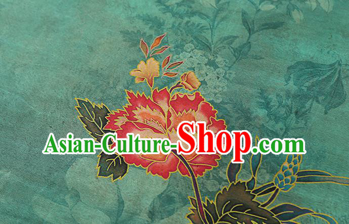 Chinese Traditional Cheongsam Green Silk Drapery Classical Peony Pattern Brocade Fabric Gambiered Guangdong Gauze