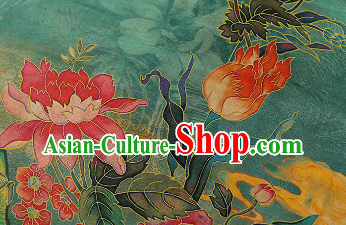 Chinese Traditional Cheongsam Green Silk Drapery Classical Peony Pattern Brocade Fabric Gambiered Guangdong Gauze