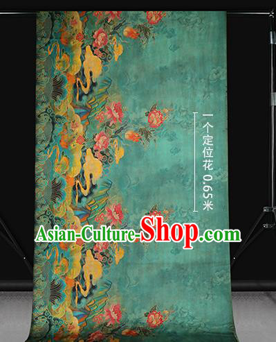 Chinese Traditional Cheongsam Green Silk Drapery Classical Peony Pattern Brocade Fabric Gambiered Guangdong Gauze