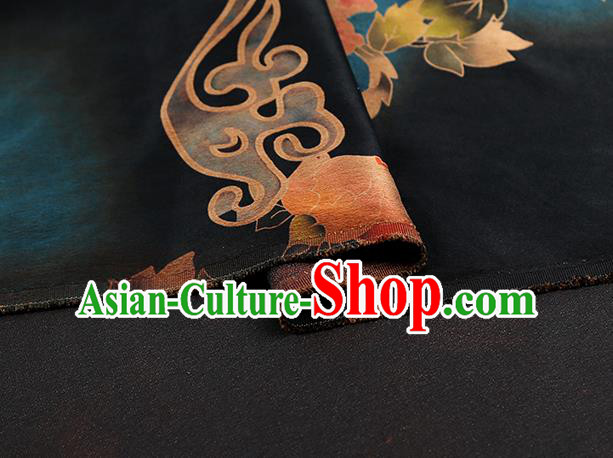Chinese Traditional Gambiered Guangdong Gauze Cheongsam Silk Drapery Classical Peony Pattern Navy Brocade Fabric