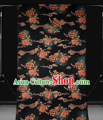 Chinese Traditional Gambiered Guangdong Gauze Cheongsam Silk Drapery Classical Peony Pattern Navy Brocade Fabric