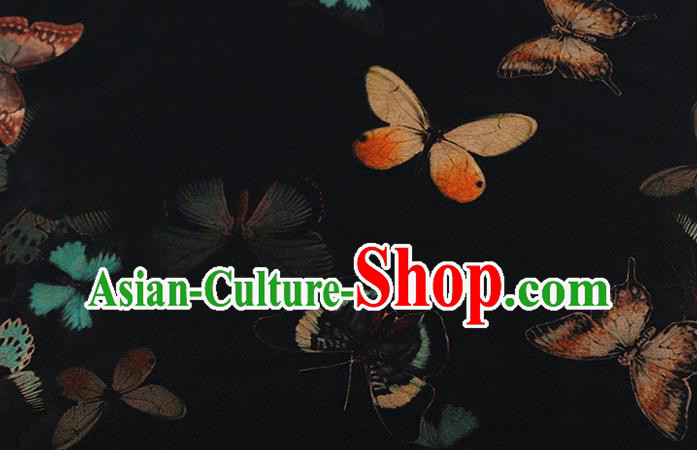 Chinese Classical Butterfly Pattern Black Brocade Fabric Traditional Gambiered Guangdong Gauze Cheongsam Silk Drapery