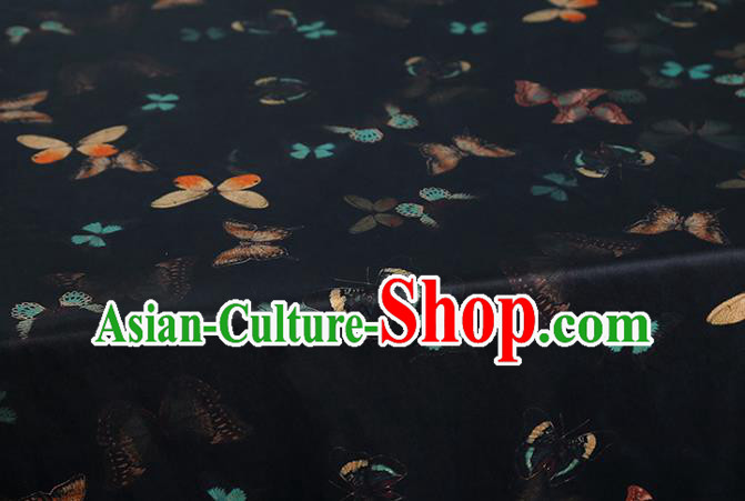 Chinese Classical Butterfly Pattern Black Brocade Fabric Traditional Gambiered Guangdong Gauze Cheongsam Silk Drapery