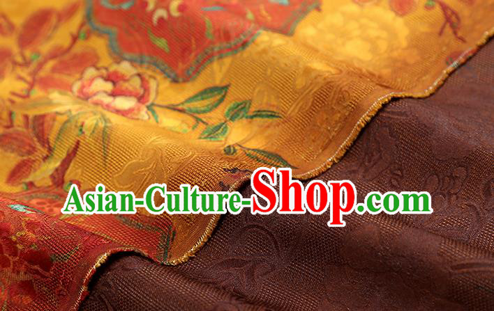 Chinese Traditional Gambiered Guangdong Gauze Classical Peony Pattern Golden Brocade Fabric Cheongsam Silk Drapery