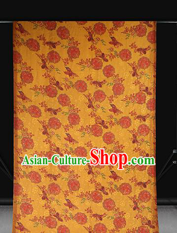Chinese Traditional Gambiered Guangdong Gauze Classical Peony Pattern Golden Brocade Fabric Cheongsam Silk Drapery