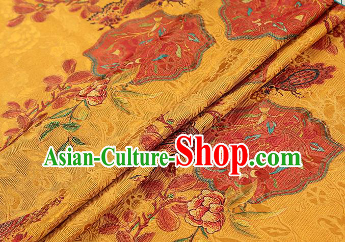 Chinese Traditional Gambiered Guangdong Gauze Classical Peony Pattern Golden Brocade Fabric Cheongsam Silk Drapery