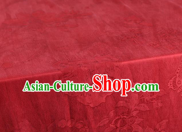 Chinese Cheongsam Silk Drapery Classical Butterfly Flowers Pattern Brocade Fabric Traditional Jacquard Red Gambiered Guangdong Gauze