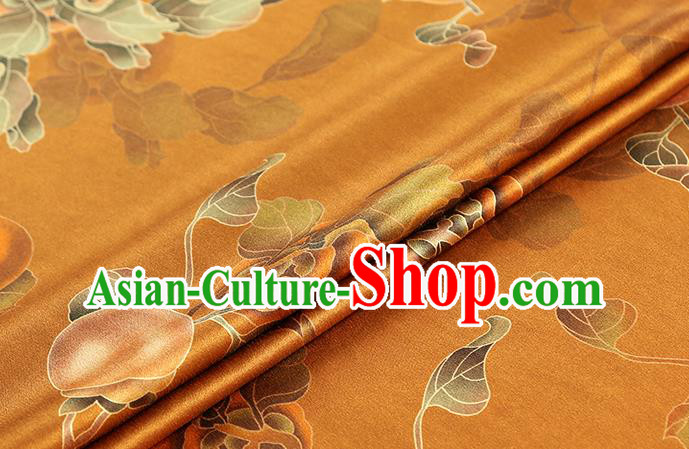 Chinese Traditional Orange Gambiered Guangdong Gauze Cheongsam Silk Drapery Classical Persimmon Pattern Brocade Fabric