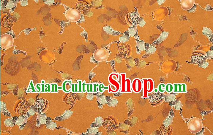 Chinese Traditional Orange Gambiered Guangdong Gauze Cheongsam Silk Drapery Classical Persimmon Pattern Brocade Fabric