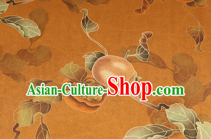 Chinese Traditional Orange Gambiered Guangdong Gauze Cheongsam Silk Drapery Classical Persimmon Pattern Brocade Fabric