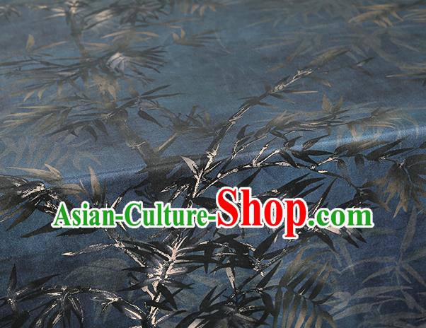 Chinese Traditional Navy Gambiered Guangdong Gauze Cheongsam Silk Drapery Classical Bamboo Pattern Brocade Fabric