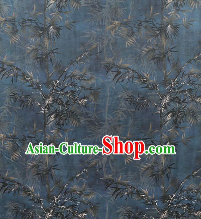 Chinese Traditional Navy Gambiered Guangdong Gauze Cheongsam Silk Drapery Classical Bamboo Pattern Brocade Fabric