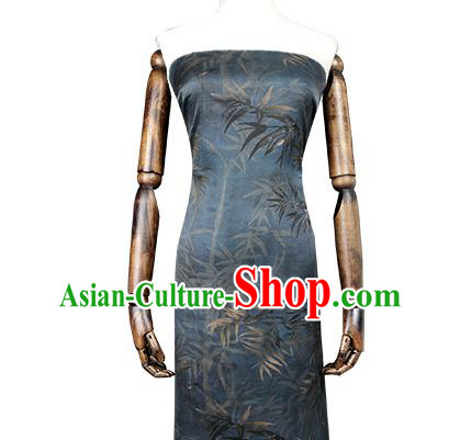 Chinese Traditional Navy Gambiered Guangdong Gauze Cheongsam Silk Drapery Classical Bamboo Pattern Brocade Fabric
