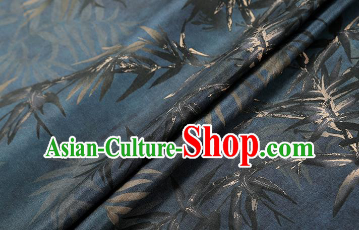 Chinese Traditional Navy Gambiered Guangdong Gauze Cheongsam Silk Drapery Classical Bamboo Pattern Brocade Fabric