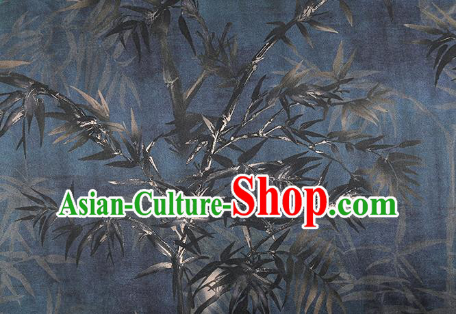 Chinese Traditional Navy Gambiered Guangdong Gauze Cheongsam Silk Drapery Classical Bamboo Pattern Brocade Fabric