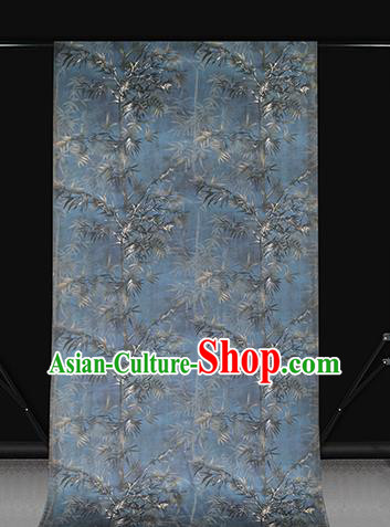 Chinese Traditional Navy Gambiered Guangdong Gauze Cheongsam Silk Drapery Classical Bamboo Pattern Brocade Fabric