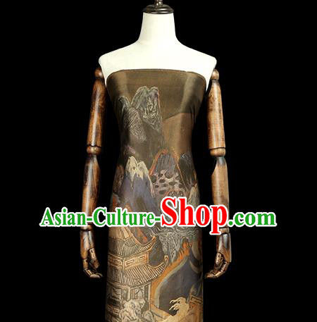 China Traditional Printing Cranes Brown Silk Fabric Classical Gambiered Guangdong Gauze Cheongsam Drapery