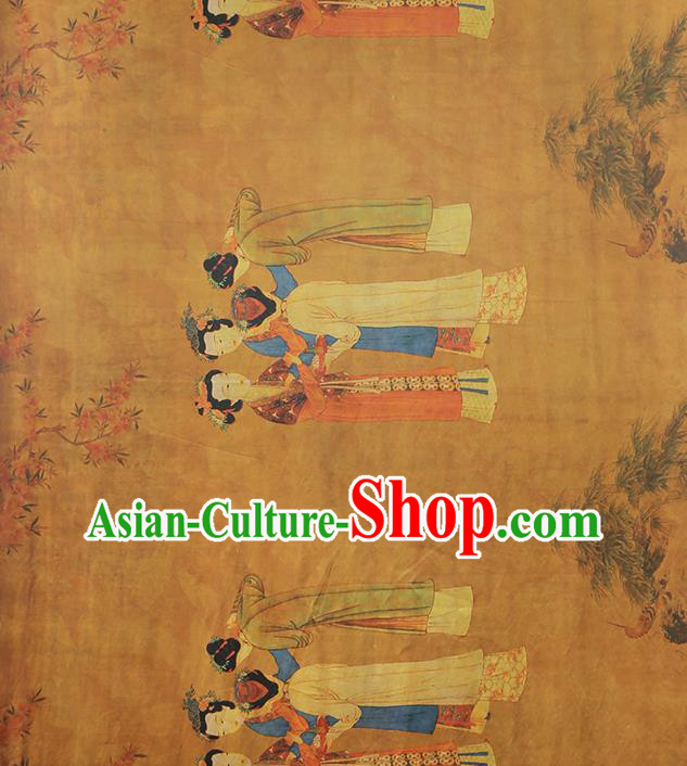 China Traditional Printing Beauty Silk Fabric Cheongsam Drapery Classical Ginger Gambiered Guangdong Gauze