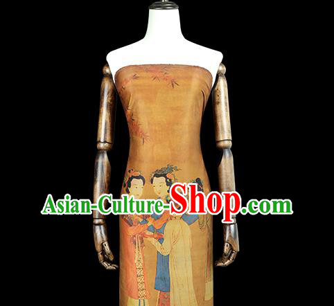 China Traditional Printing Beauty Silk Fabric Cheongsam Drapery Classical Ginger Gambiered Guangdong Gauze