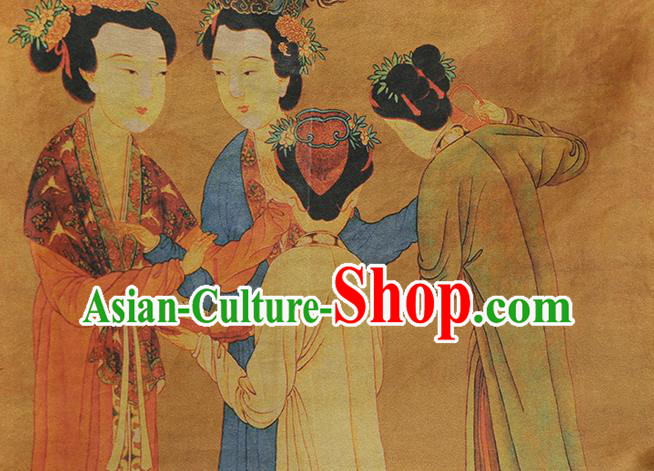 China Traditional Printing Beauty Silk Fabric Cheongsam Drapery Classical Ginger Gambiered Guangdong Gauze