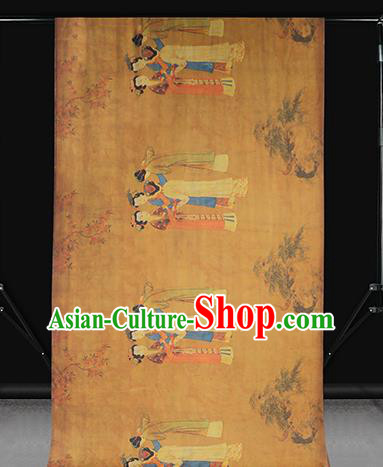 China Traditional Printing Beauty Silk Fabric Cheongsam Drapery Classical Ginger Gambiered Guangdong Gauze
