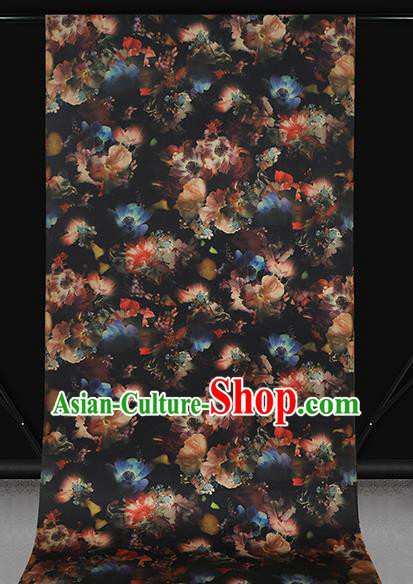Chinese Traditional Black Brocade Drapery Cheongsam Gambiered Guangdong Gauze Classical Lotus Pattern Silk Fabric