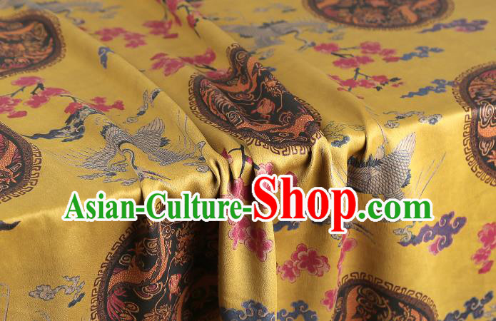 Chinese Traditional Cheongsam Yellow Gambiered Guangdong Gauze Cloth Silk Drapery Classical Phoenix Dragon Pattern Brocade Fabric