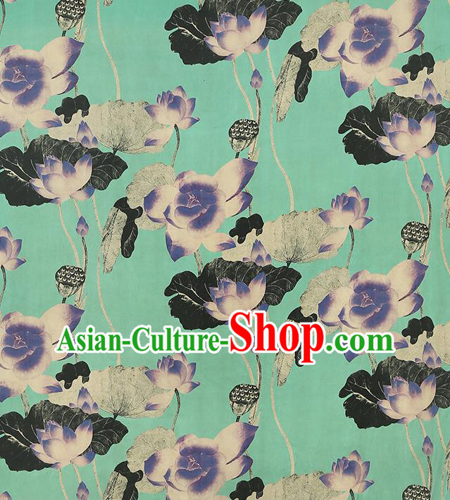 Chinese Classical Lotus Pattern Green Brocade Fabric Cheongsam Gambiered Guangdong Gauze Cloth Traditional Silk Drapery