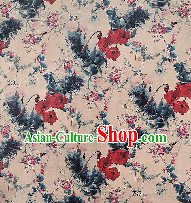 Chinese Classical Flowers Pattern Beige Brocade Cheongsam Gambiered Guangdong Gauze Fabric Traditional Silk Drapery