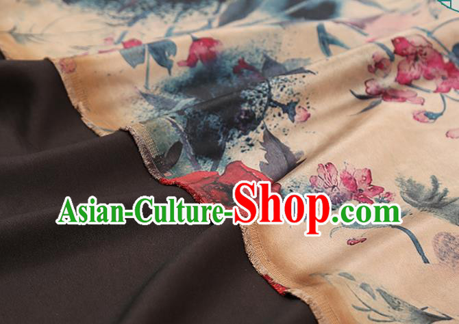Chinese Classical Flowers Pattern Beige Brocade Cheongsam Gambiered Guangdong Gauze Fabric Traditional Silk Drapery