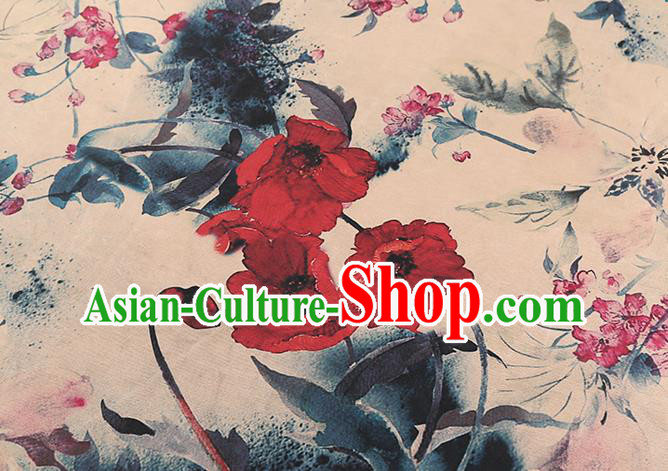 Chinese Classical Flowers Pattern Beige Brocade Cheongsam Gambiered Guangdong Gauze Fabric Traditional Silk Drapery