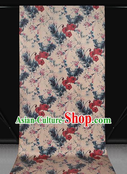 Chinese Classical Flowers Pattern Beige Brocade Cheongsam Gambiered Guangdong Gauze Fabric Traditional Silk Drapery