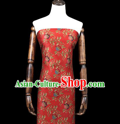 Chinese Cheongsam Gambiered Guangdong Gauze Fabric Traditional Silk Drapery Classical Hibiscus Pattern Red Brocade