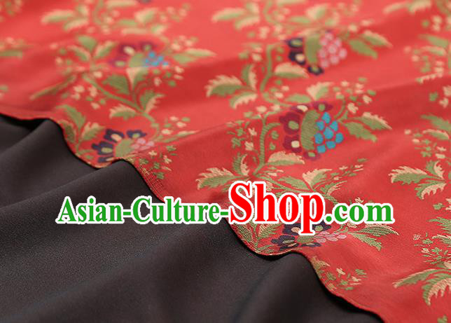 Chinese Cheongsam Gambiered Guangdong Gauze Fabric Traditional Silk Drapery Classical Hibiscus Pattern Red Brocade