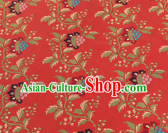 Chinese Cheongsam Gambiered Guangdong Gauze Fabric Traditional Silk Drapery Classical Hibiscus Pattern Red Brocade